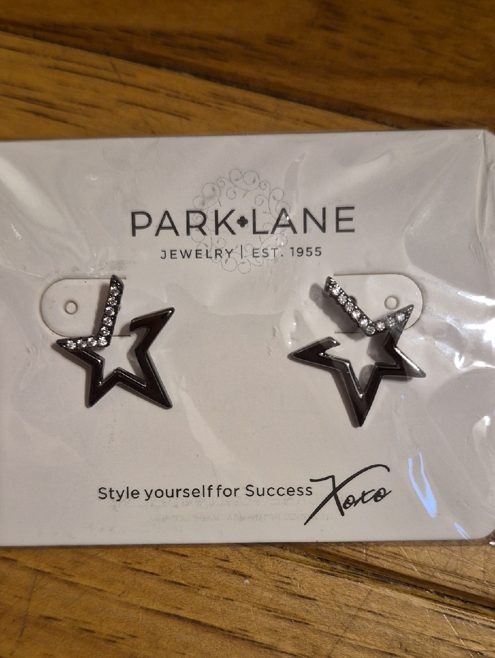 Park Lane Black Star Outline Earrings with Clear Crystal Accent
